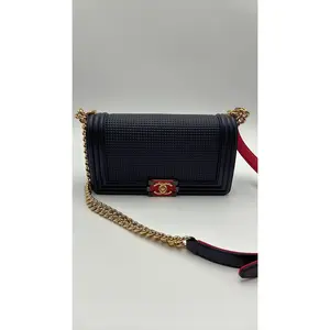 Pre-owned CHANEL Leather Luxury Bags & Accessories Authentic Limited Edition New Cube Boy Flap, Navy Blue Date Code: 18895950