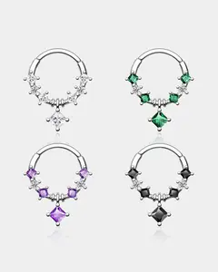 Colorful Square CZ Segment Septum Ring
