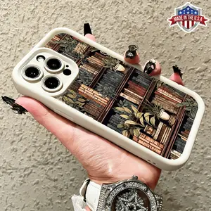 Vintage Bookshelf iPhone Case Compatible with iPhone 11-17 – Old Books & Wooden Shelf Design, Cozy Reading Cover
