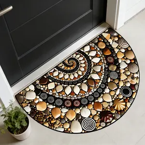 Creative Pebble Pattern Door Mat, Half Round Entrance Rug, Washable Indoor Outdoor Mat, Suitable for Entryway, Kitchen, Bathroom, Patio, Balcony