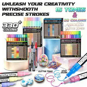 Flysea Acrylic Paint Markers, 22-Piece Set, 0.7mm Fine Tip, Quick-Drying, Non-Discoloring, Ideal for Stone, Wood, Metal, Glass, Canvas