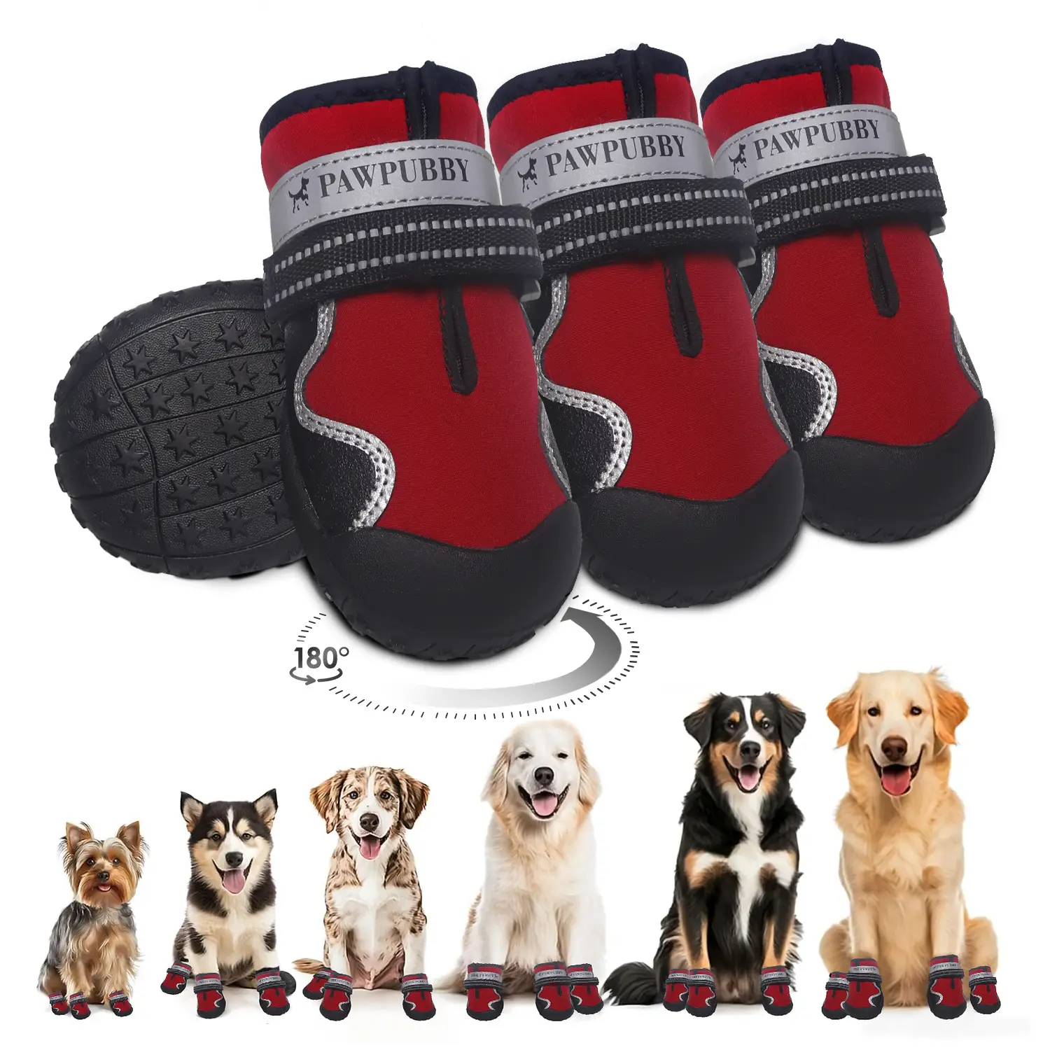 Anti-Slip Dog Boots 4PCS Waterproof Adjustable Secure Fit Plush Snow Shoes for Medium to Large Dogs Ideal for Outdoor Activities and Paw Protection