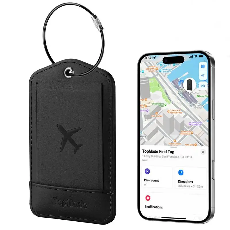 Premium Leather Smart Luggage Tag with Apple Find My (iOS Only), Anti-Lost Bluetooth Tracker for Suitcases and Travel Bags, Rechargeable with Privacy Name Card, Ideal for Backpacks and Travel Accessories