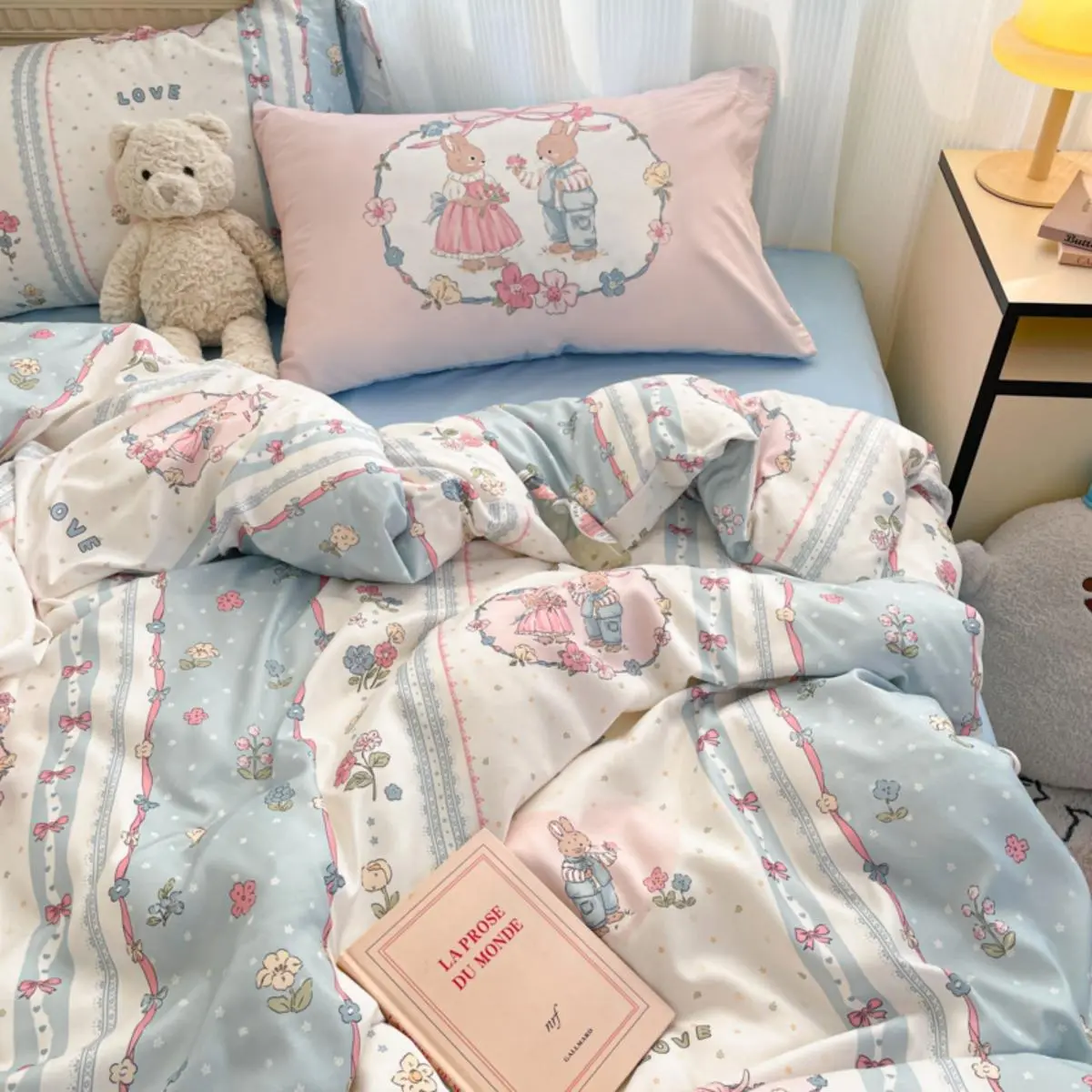 Cartoon Pattern Bedding Set, Bedding Sheets, 1 Count Bedspread & 1 Count Flat Sheet & Pillowcase without Filler, Soft Comfortable Flower Printed Bedding Set for Home Bedroom, Bedsheet Sets, Floral Bedding Set