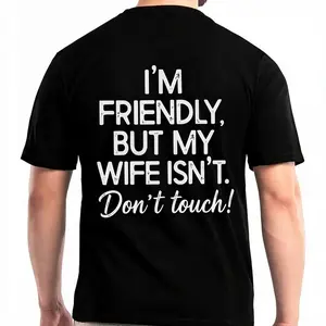 I'm Friendly But My Wife Isn't Funny Warning T-shirt, Men'S Casual Streetwear Hoodies, Comfy And Loose Hooded Pullover Top, Casual Streetwear, Fall Outfits