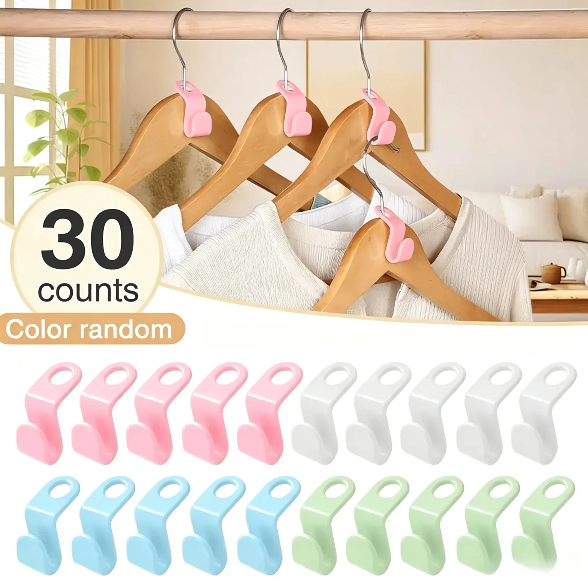 Space Saving Hangers Connector Hooks 30 Counts, High Load-bearing Clothes Hanger Connector Hooks, Hooks for Hangers, Random Colors - MM2