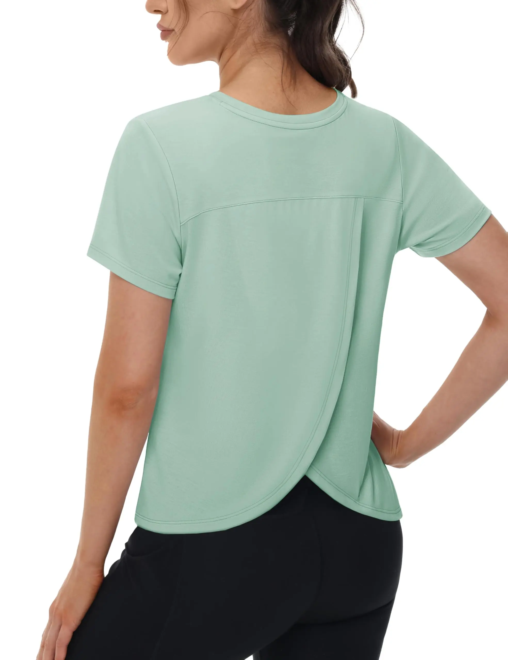 Cotrasen Cropped Split Back Short Sleeve Athletic Tops | Breathable Quick Dry Workout Tee for Gym Exercise Running, Soft Lightweight Top for Fitness Training