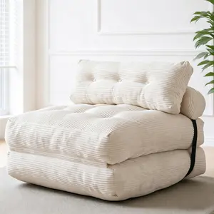 Orienflex Convertible Three-in-One Foldable Sofa Bed 33.5 inches wide. Rattan lounge sofa with cushions and backrest support. Multi-functional foldable mattress. Perfect for small homes / apartments / bedrooms - No assembly required Wingback Velvet Accent