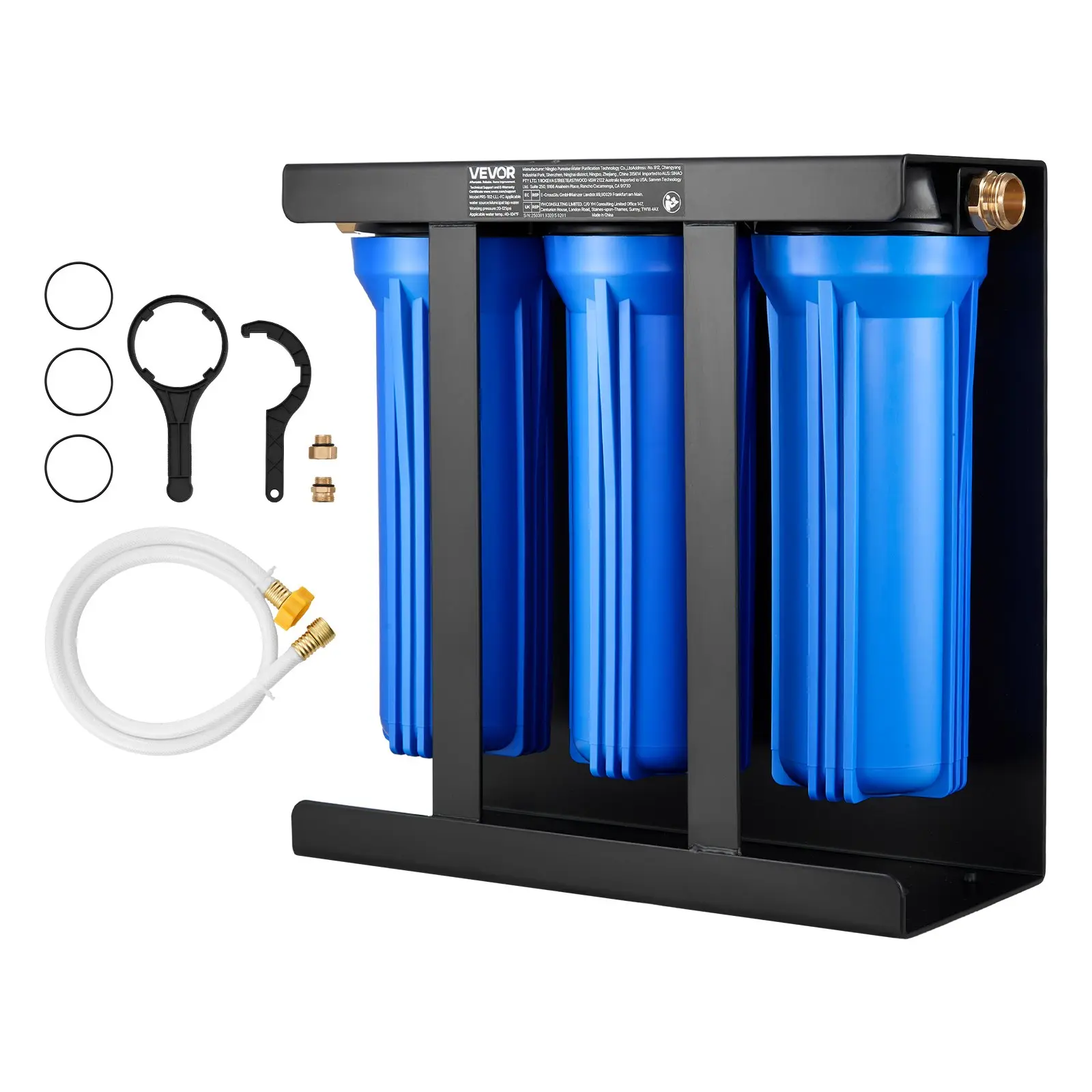 【DealsForYouDays】VEVOR 3-Cartridge RV Water Filtration System with Bracket Mount, 2.9 GPM, 7500 Gal, Activated Carbon, 1/2 Brass NPT Adapter, 14.4x5.7x14.0 In, Easy Operation, Contaminant Removal for Campers, Boats