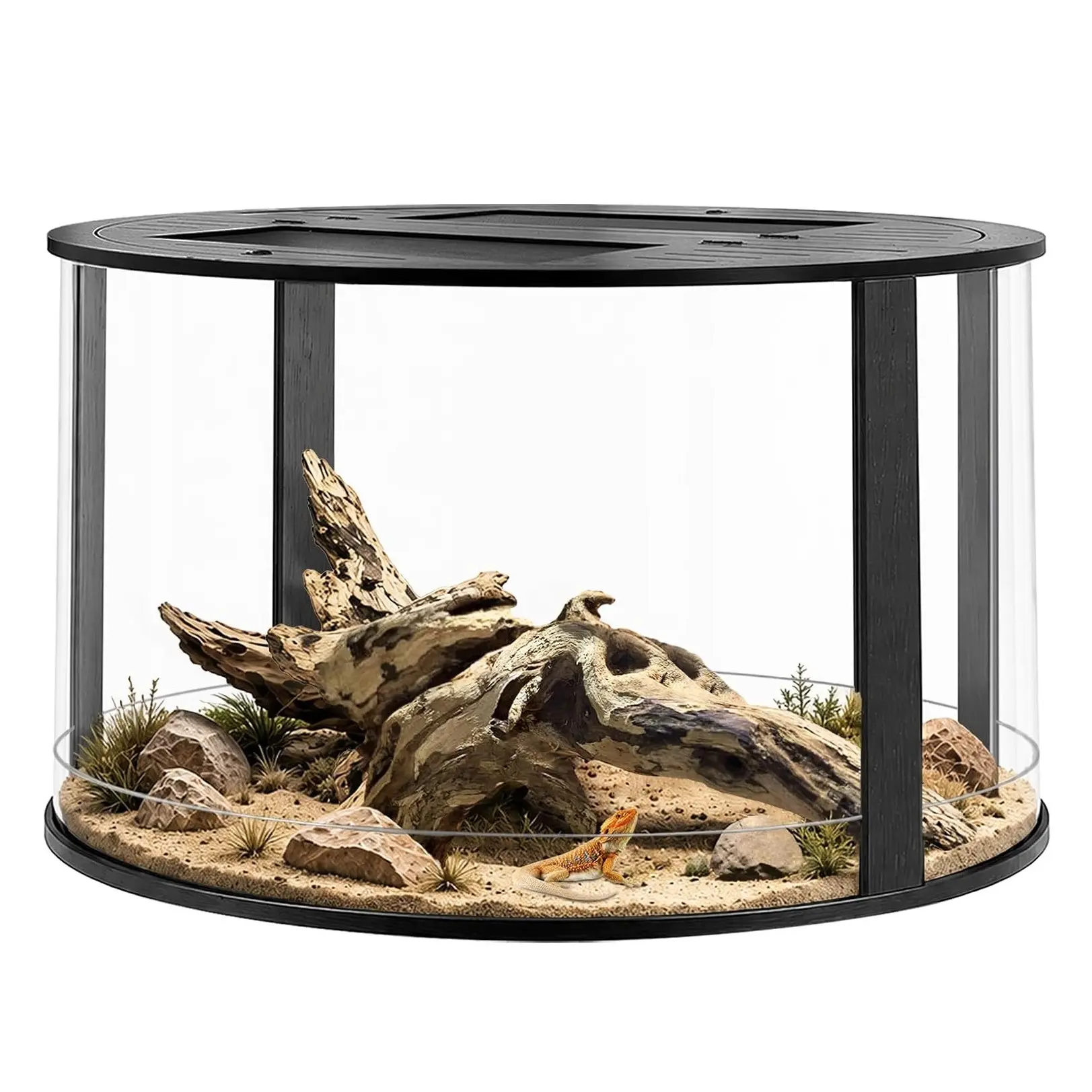 130 Gal Round Reptile Terrarium, Large Bearded Dragon Enclosure with 360° Clear View, Mesh Top for Chameleon, Gecko
