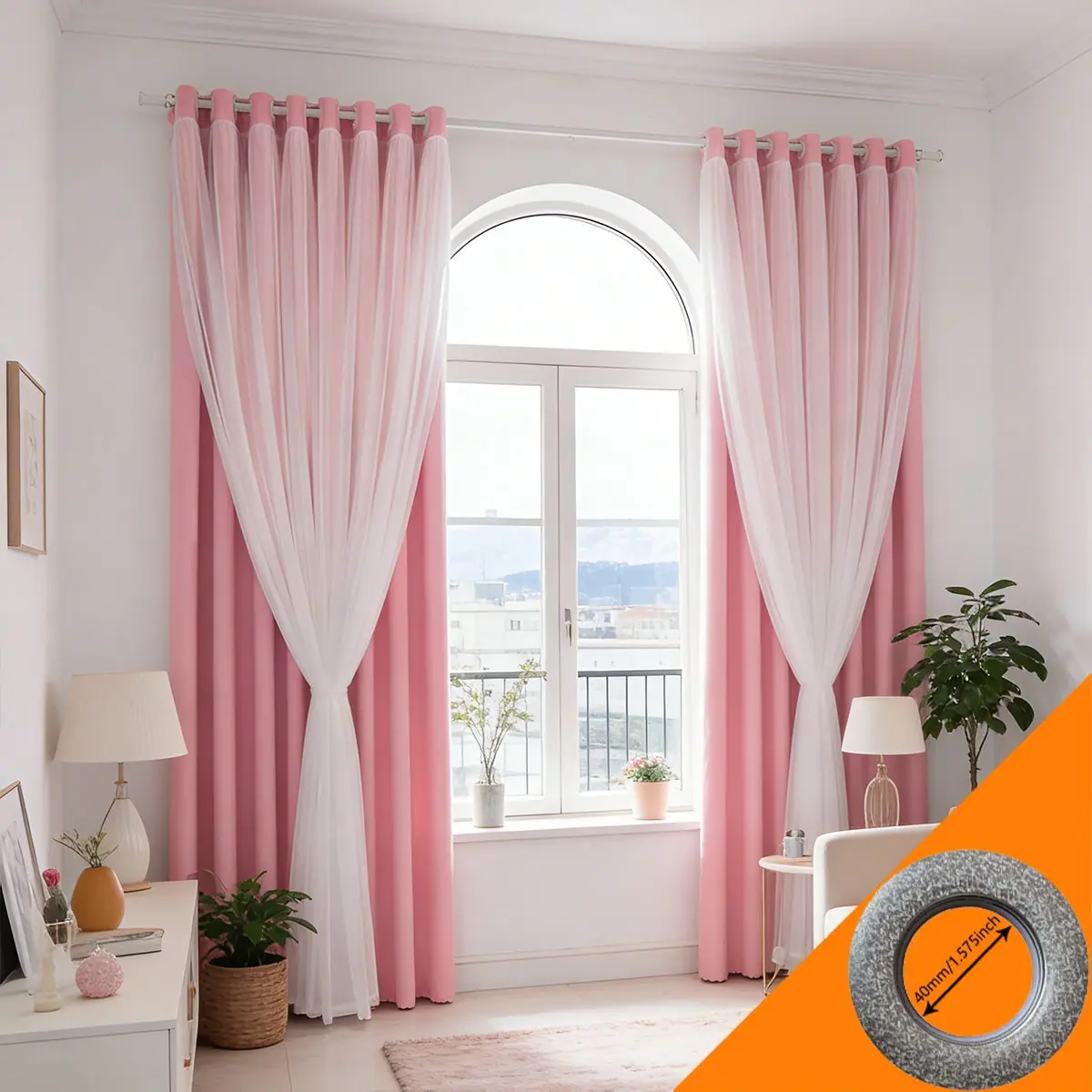 2-Piece Dual Layer Sheer Lace Drapes, Window Curtain, Top Ring Design, Soft Light Filtering, Suitable for Bedroom Living Room Balcony, All Seasons