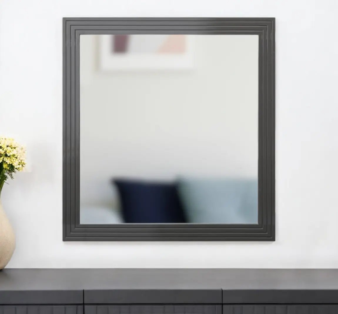 212 MAIN 36 in. Modern Gray Wood-Framed Rectangle Glass Wall-Mounted Mirror - Durable Bathroom Fixture, Standard Indoor Use Decor for Bathroom, Bedroom with Easy-Mount Installation, Horizontal
