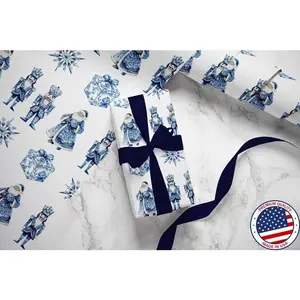 Nutcracker Blue Toile Christmas Wrapping Papers, Holiday Gift Wrap, Festive Gift Wrap, Christmas Wrapping Sheets, Wrapping Paper Roll