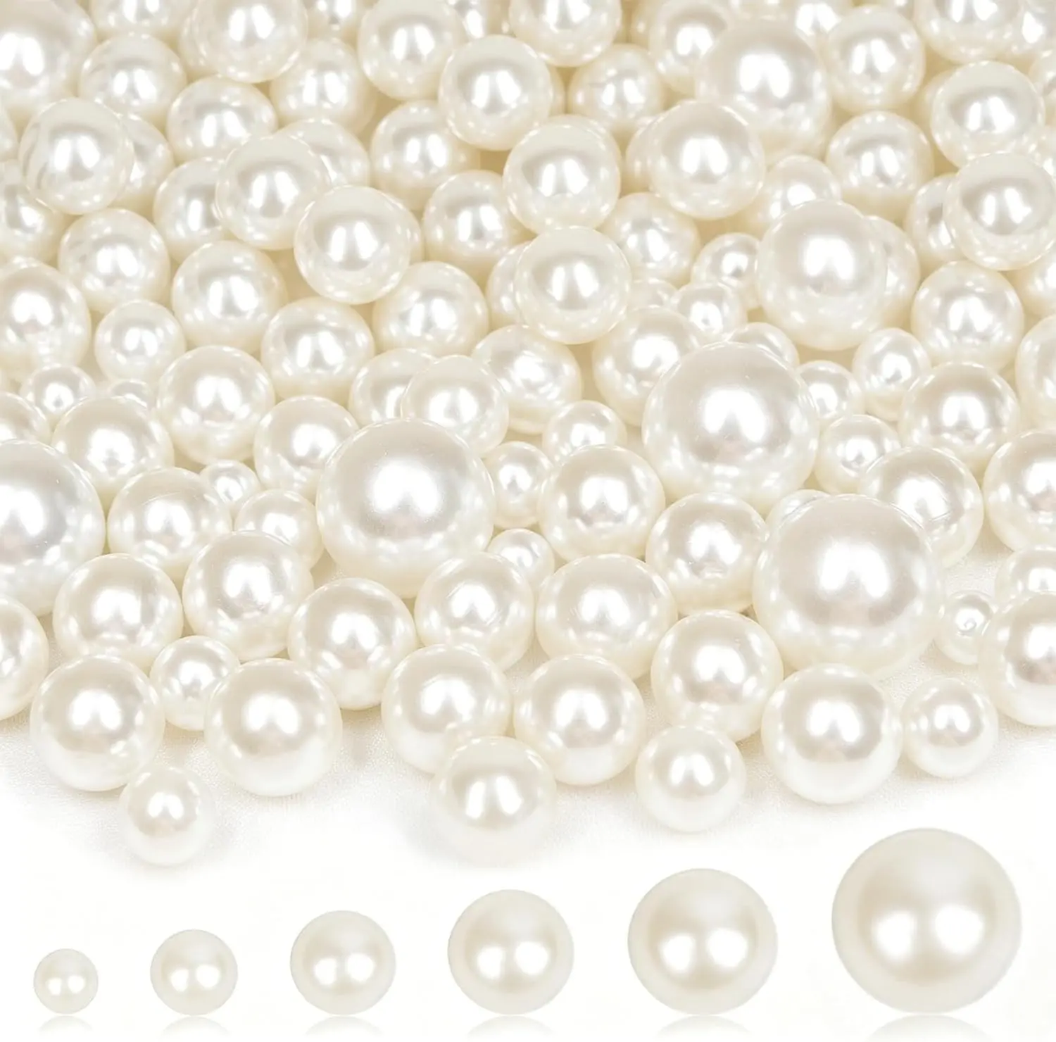 Assorted Sizes Bulk Pack Ivory No-Hole Pearl Beads (2000PCS, 4/6/8/10/14/20mm) for Crafting Decor, Centerpiece Fill, DIY Users