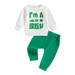 REDWOON Toddler Baby Boy Irish Clothes Long Sleeve Letter Print Sweatshirt Sweatpants 2Pcs St. Patrick's Day Outfits Spring