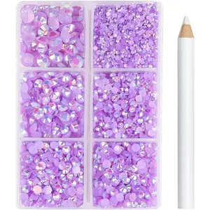 4000pcs Resin AB Flatback Rhinestones for Nails Art Crafts Glitter 2/3/4/5/6mm Round Jelly Rhinestones in A Box with Pickup Pen,Shine Crystals for Face Eye Makeup and Clothes DIY(Purple)