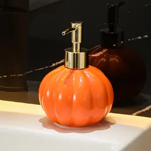 [Halloween Decorations] 1pc Elegant Pumpkin-Shaped Ceramic Soap Dispenser - 12.6Oz Refillable Bathroom & Kitchen Decor, Freestanding Press Bottle for Hand Soap, Body Wash, Lotion - No Electricity Needed, Durable & Stylish Design, Soap Dispe