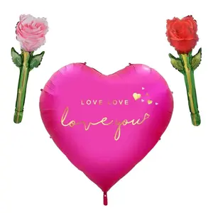 blow heart balloons 63 inch Heart Balloon Huge Heat Shape Balloon Red and Pnik Rose Balloons Simulation Flowers Foil Balloons for Valentines Day Wedding Engagement Anniversary Romantic Party Decorations 3 PCS