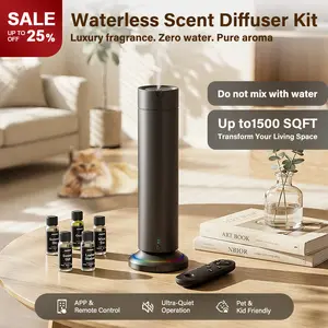 Waterless Scent Diffuser Kit Covers up to 1500 Sq/Ft.with 5 fragrance Oils for Home, Hotel & Office. APP&Remote Control, Quiet Operation, Pets and Kids Friendly.