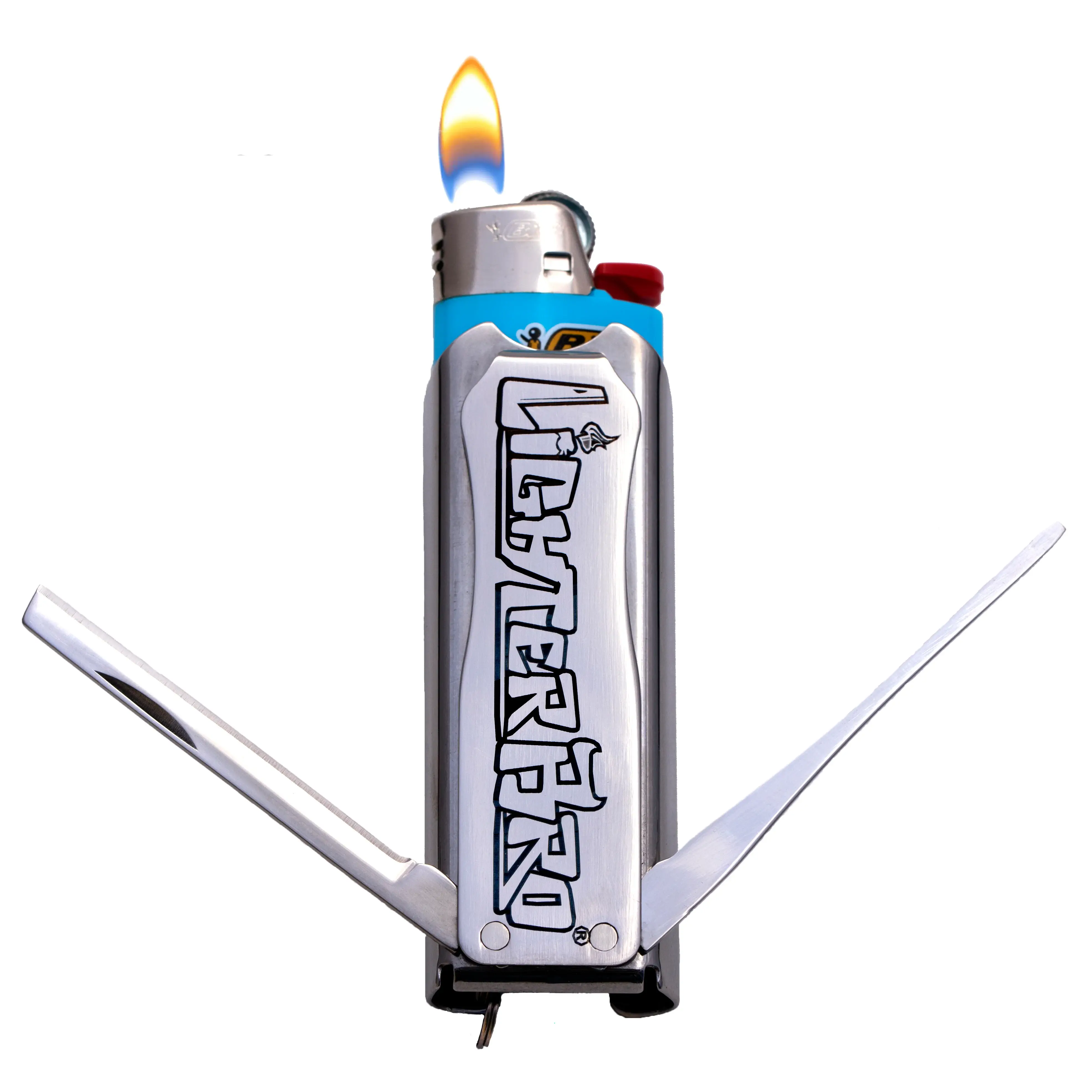 LighterBro Slim 6 in 1 Multitool 100% Hardened Stainless Steel, High Reflective Mirror Polished Finish, Lighter Case for Bic or Clipper Lighters