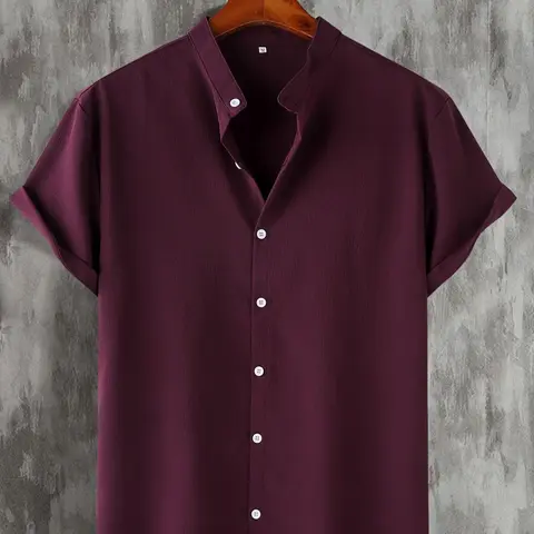 Men's Solid Color Short Sleeve Casual Button Collared Button Shirt, Short Sleeved Shirt, Regular Fit Casual Comfy Top for Summer, Men's Clothes for Daily Wear