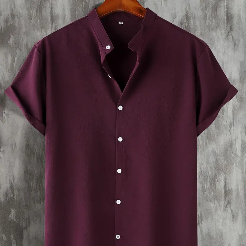 Men's Solid Color Short Sleeve Casual Button Collared Button Shirt, Short Sleeved Shirt, Regular Fit Casual Comfy Top for Summer, Men's Clothes for Daily Wear