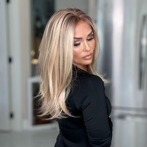 A32 by AISOM Pre Cut 30 seconds to Wear And Go Glueless Wigs 16 inches Layered Straight Synthetic Wig Warm Blonde mix Brown Ready to Wear Wig Daily Use