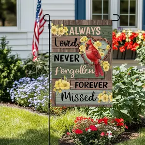 CROWNED BEAUTY Memorial Day Garden Flag Cardinal 12x18 Inch Small Double Sided Always Loved Never Forgotten Burlap Gravesite Saying Decoration for Outside