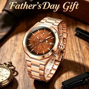 Father's Day Gift Watch for Him, Luxury Chronograph, Rose Gold, Perfect Gift for Dad, Husband, Grandpa