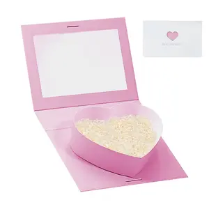 Heart Paper Box Heart Shaped Box Box with Cover and Ribbon Storage Case Paper Storage Container for Lovers Mother Father (Pink) Heart Packing Box
