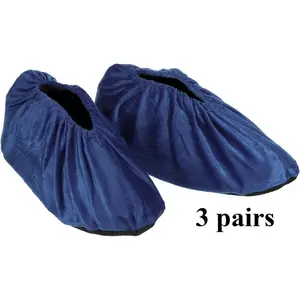 3 pairs  Reusable Non-Slip Shoe Covers, Thick Washable Shoes Protector, Indoor Carpet Floor Protection, Dark Blue Color, Home Use