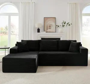 104"Cloud Couch Sectional, L Shaped Boneless Couch Sectional Couches for Living Room, Modern Comfy Corduroy Fluffy Modular Sofa with Deep Seat, No Assembly (Black)