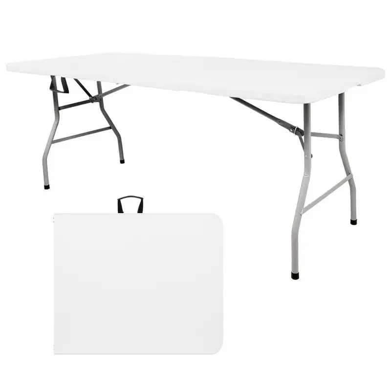[Portable Folding Table] Portable 4ft/6ft Plastic Folding Table - White Indoor Outdoor Dining Table with Carrying Handle, Locks