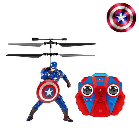 World Tech Toys Licensed RC Flying Figure Helicopter 2CH – Iron Man, Spider-Man, Captain America, Batman, Superman & Sonic– LED Lights, Gyro Stabilization, Kids Ages 6+, Battery Not Include