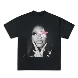 2026 New Summer Collection180g 100 Percent Cotton Jt Signature Pink 1 Hard Light Star Graphic Tee Vintage Trendy Black Crewneck Round Neck Short Sleeve Unisex Top Casual Streetwear For Daily Wear Summer Ideal Gift For Women And Men Womenswear