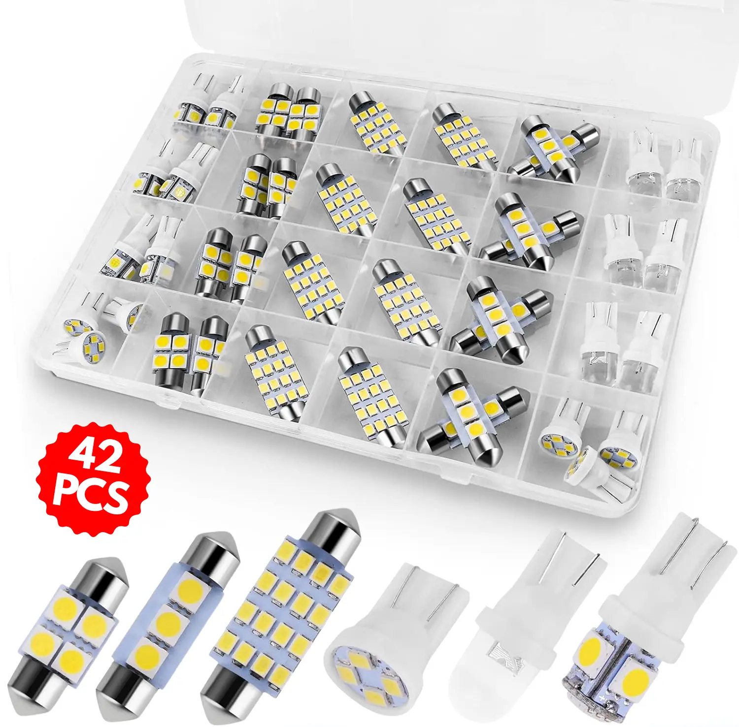 [FathersDayGift] 42 Pcs Interior Car Lights, Super Bright White Dome Map Tail Cab Lights Bulb Kit Set, DE3175 T10 31mm 41mm 194 LED Bulb for Your Trucks Width Lamp