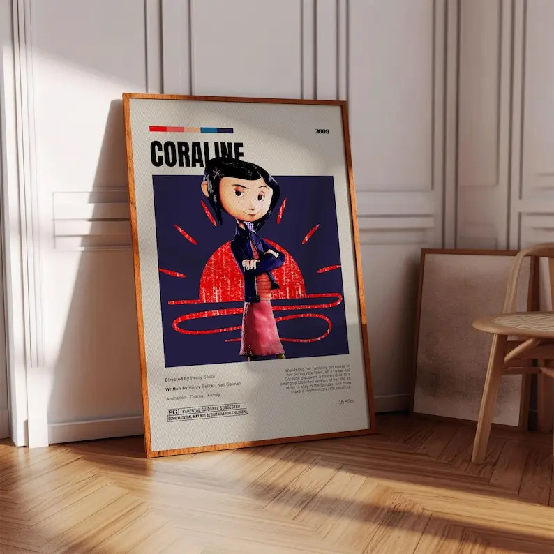 Coraline Poster, Coraline, Henry Selick, Retro Movie Poster, Minimalist Art, Vintage Poster, Modern Art, Wall Decor, Home Decor