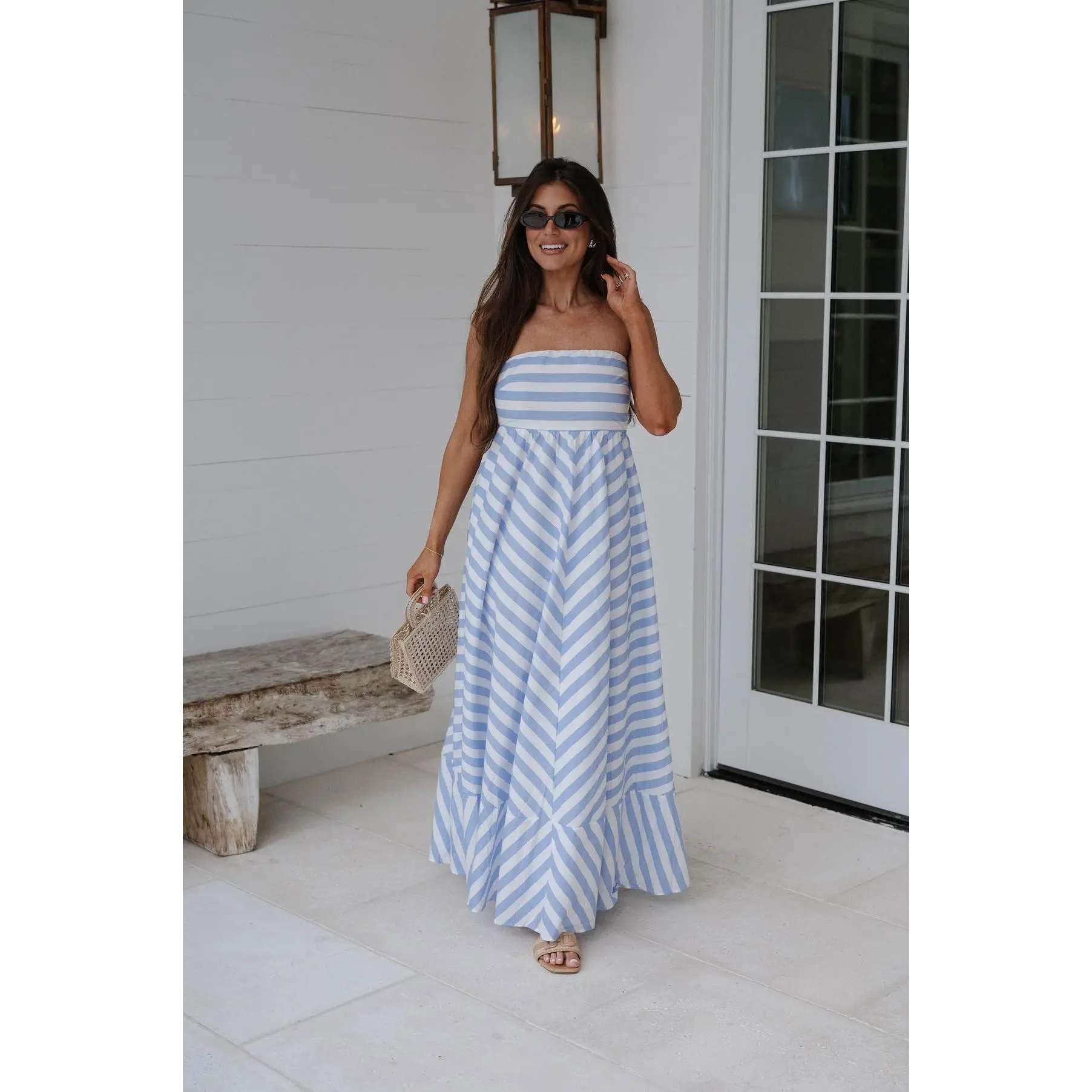 Rome Striped Maxi Dress-Blue - TikTok Shop