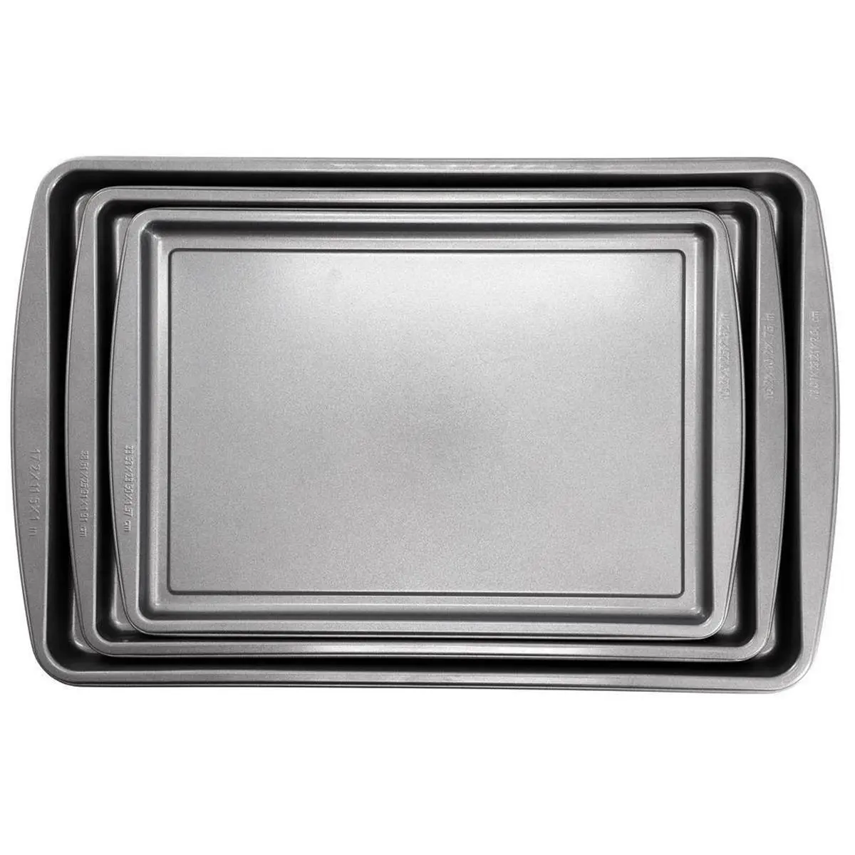 Gibson Home 137712.03 Love to Bake Anti Stick Durable Nonstick Steel Jelly Roll Baking Sheet Set, Gray - 3 Piece, Anti Stick Baking Sheets, Durable Nonstick Baking Sheets