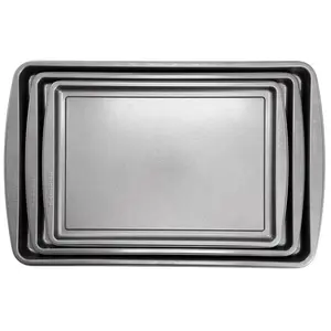 Gibson Home 3-Piece Love to Bake Nonstick Steel Jelly Roll Baking Sheet Set, Gray - Kitchen Bakeware, Anti-Stick Oven-Ready Tray Baking Sheets