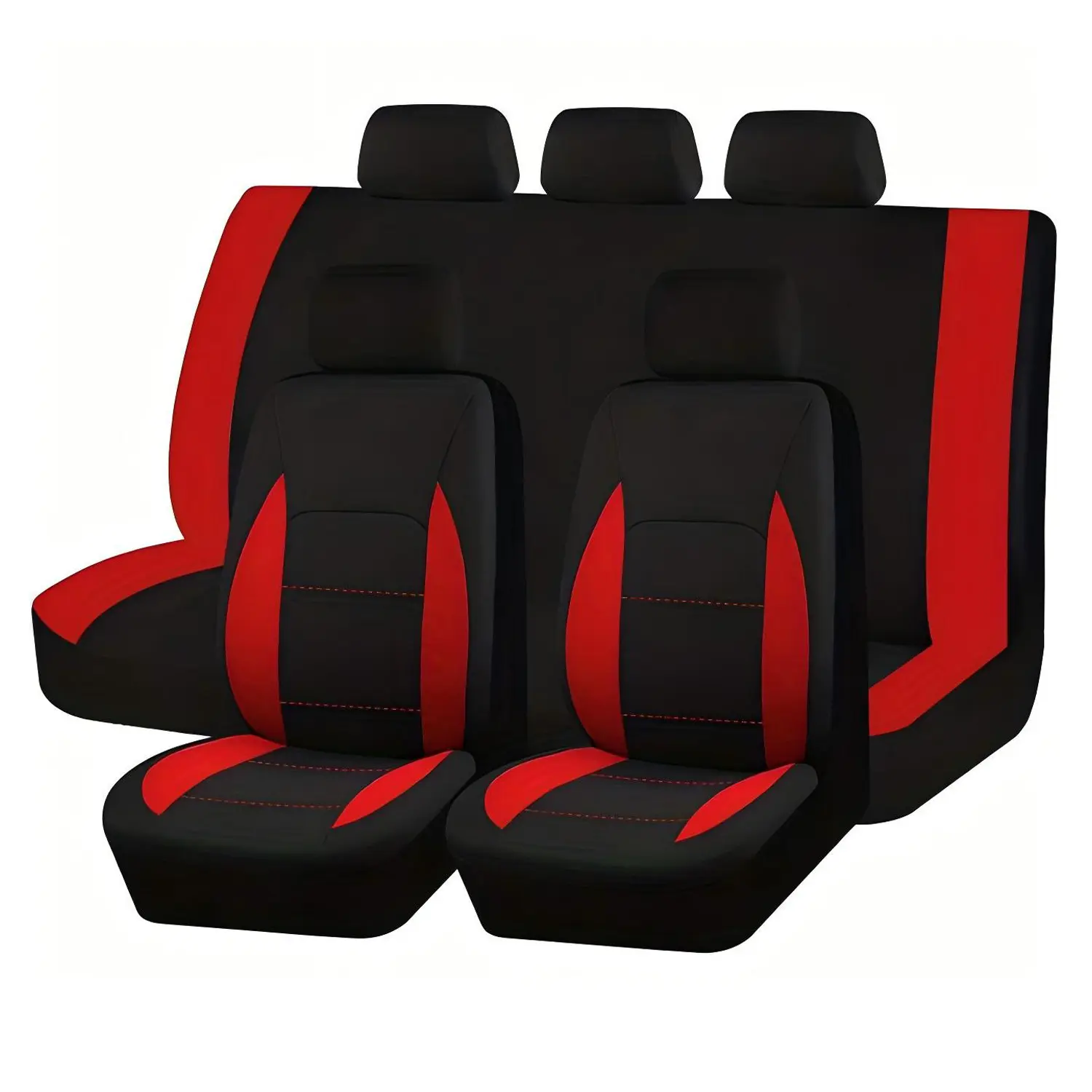 5-Seat Full Set Car Seat Covers & Protectors, Polyester 40/60 Split Bench Cover, Universal for Nissan, Honda, Kia, Toyota, Hyundai, Mazda, Acura Models (Black Red), Car Seat Protectors