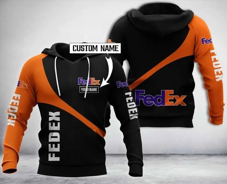 Personalized FedEx Black Delivery Hoodie, Custom Name 3D Graphic Sweatshirt, Delivery Driver Workwear, Personalized Gift for Him