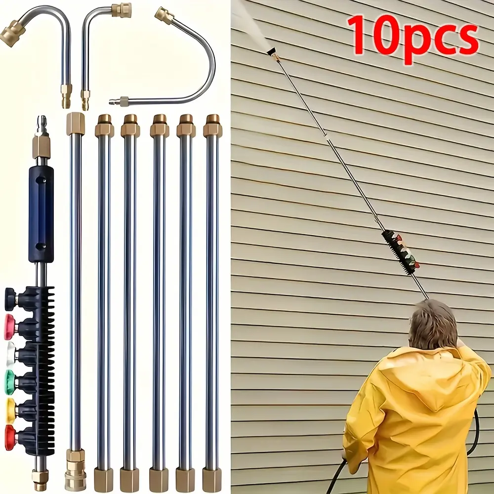 120inch Pressure Washer Extension Wand Power Rods, 7/10pcs Stainless Steel Washer Lance with U-Shaped &30 ° /90 ° Bends1/4"Quick Connect 4000 PSI Heavy-Duty Metal Construction for Residential/Commercial Cleaning Driveway Garden/Water Hose Not Fit