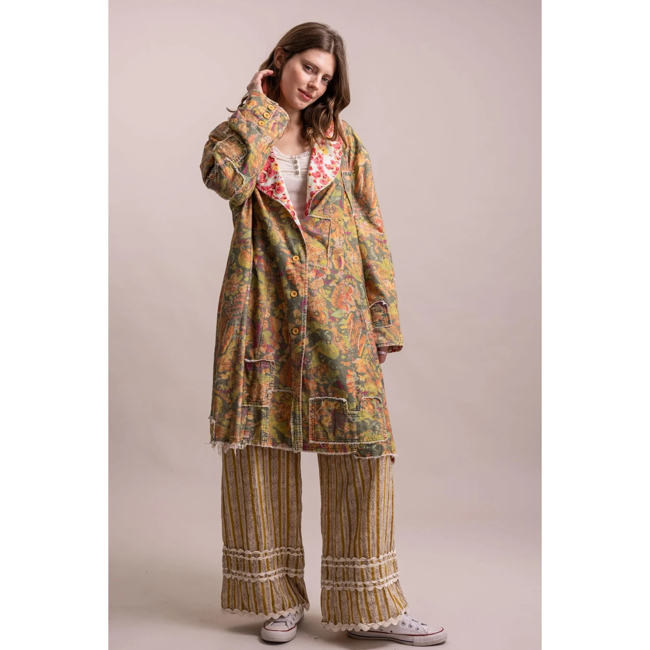 Oversized Patchwork Button Down Coat