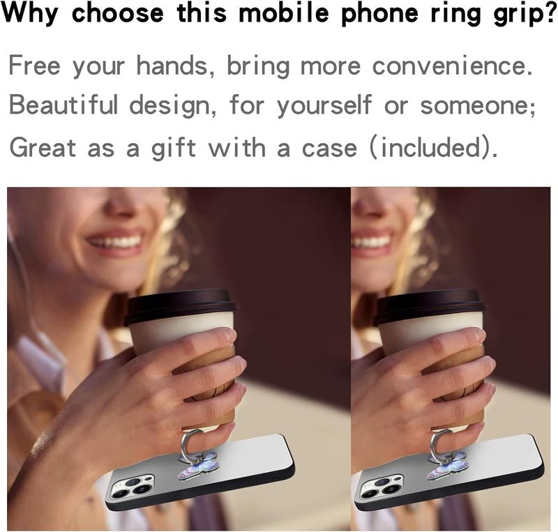 Butterfly Phone Ring Holder Stand for Phone, Samsung & All Smartphones – 360° Rotating Finger Grip Kickstand, Sparkly Metal Ring, Cute Universal Accessory for Girls & Women