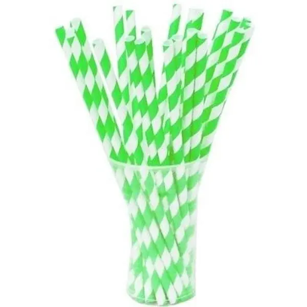 Lime Green Striped Paper Straws | 7.75 in. | 25 Count