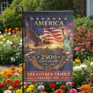 Personalized USA 250th Anniversary Garden Flag _ Patriotic Eagle & Liberty Design _ Weather-Resistant Polyester _ Collector's Gift for Families