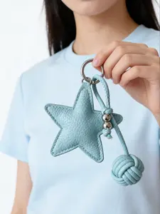 Retro Denim Blue Pleated Silver Star Bag Pendant, Love Square Star Puppy Pearl School Bag Pendant Keychain Decoration, Bag Chain Charms, Fashion Bag Charms, Bag Keychain Accessories For Women's Bags, Car Keychains, Valentine's Day Gift