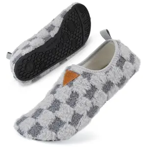 Soft Fuzzy House Slippers for Women & Men, Cozy Cotton Criss-Cross Slides with Non-Slip Sole for Indoor Use