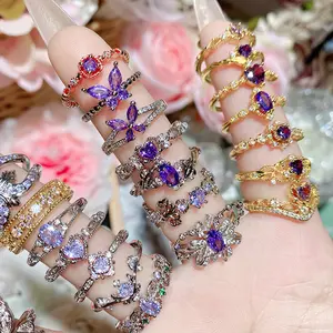 Lab-Grown Purple Diamond Adjustable Ring, Women'S Sparkly Jewelry Rings